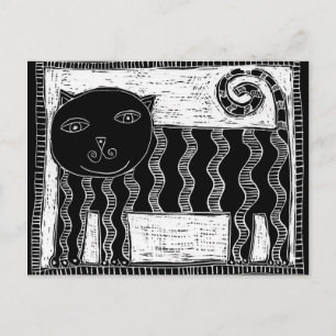 シマシマ 黒白 猫 イラスト ポストカード