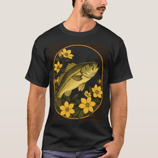 シマスズキ ロックフィッシュとキイロジャスミン Tシャツ (正面)