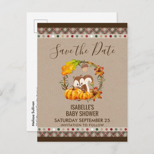 シマリスとパンプキンの秋のクラフトスタンダード 案内ポストカード (正面/裏面)