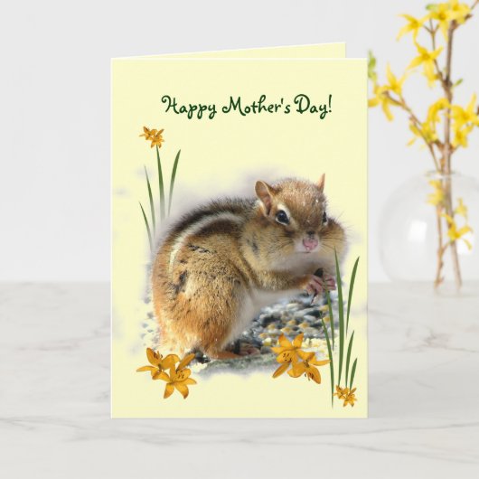 シマリスの母の日 カード (黄色い花)