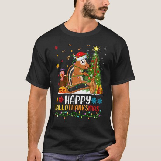 シマリス 幸せなシマリスのクリスマス Tシャツ (正面)