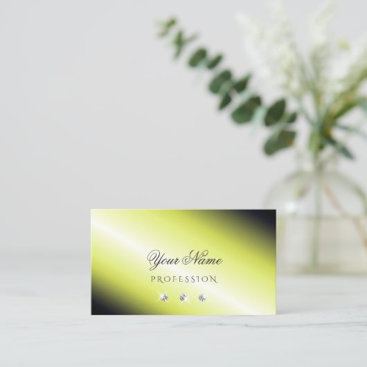 シマリーイエローシルバーきらめくダイアモンドエレガント 名刺 (スタンド正面)
