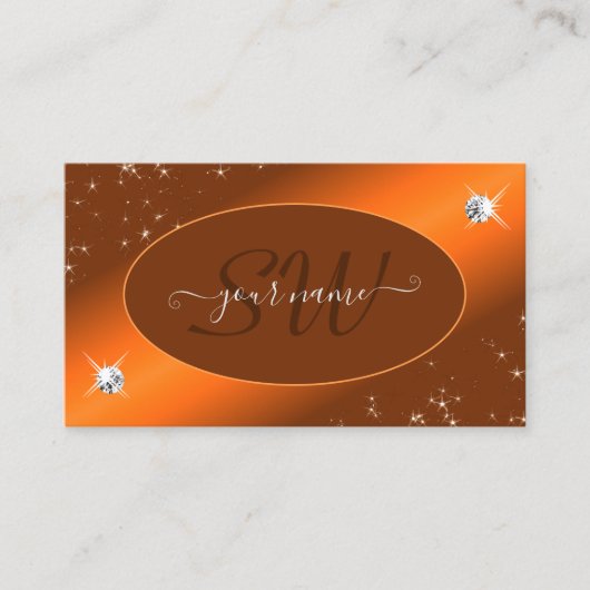 シマリーオレンジかわいいグリッタースターズジュエリーイニシャル 名刺 (正面)