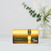 シマリーオレンジ華美色のグラデーションのダイヤモンドとロゴ 名刺 (スタンド正面)