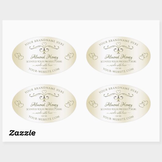 シマリークリームプロダクトラベル華美デコールハート 楕円形シール (シート)