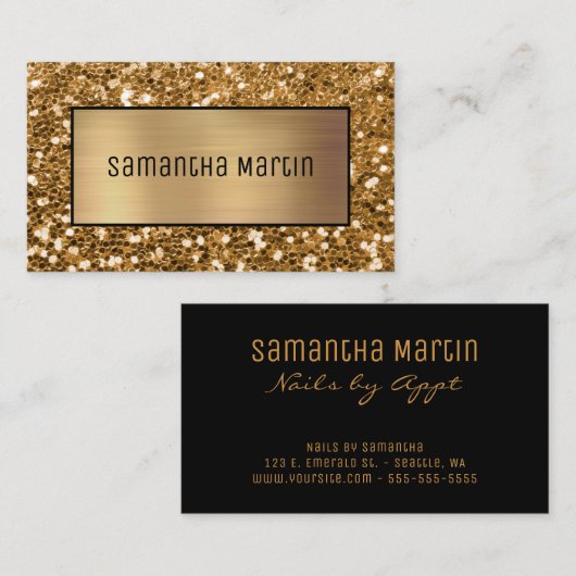シマリーグラデーションとスパークリー金ゴールドシークイングリッター 名刺