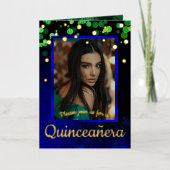 シマリーグリーン&ブルーキンセアニェラゴールドフォイル付 箔グリーティングカード (正面)