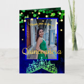 シマリーグリーン,金ゴールド,ブルーキンセアニェラ招待状 箔グリーティングカード (正面)