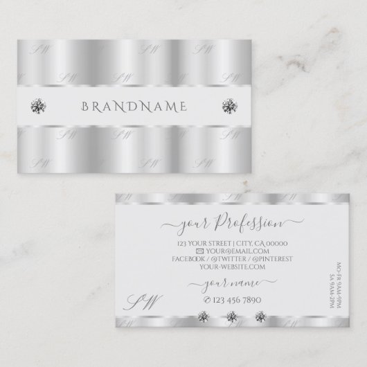 シマリーシルバースパークルジュエルズモノグラムラグジュアリー 名刺 (正面/裏面)