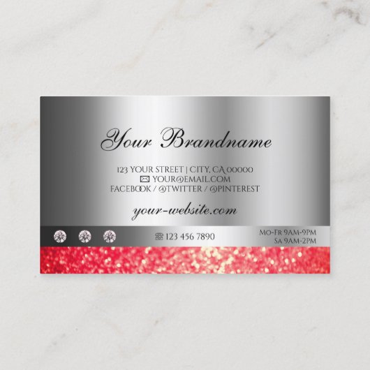 シマリーシルバースパークルルビーレッドグリッターダイヤモンド 名刺 (裏面)