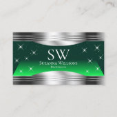 シマリースターズモノグラム縁どでグリーンシルバー 名刺 (正面)