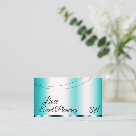 シマリーティール（緑がかった色）グラマラスとイニシャル スタイリッシュ 名刺 (スタンド正面)