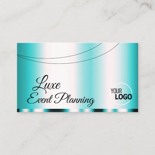 シマリーティール（緑がかった色）グラマラスとロゴと写真モダン 名刺 (正面)