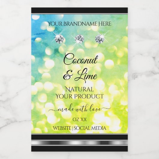 シマリーティール(緑がかった色)グリーングリッター製品ラベルダイヤモンド フードラベル (シングルラベル)