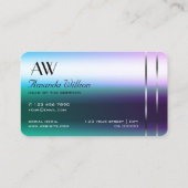 シマリーティール(緑がかった色)パープルグラデーションシルバーデコールモノグラム 名刺 (裏面)