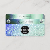シマリーティール（緑がかった色）ブルーグリッタースパークルスターとロゴ 名刺 (正面)