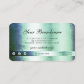 シマリーティール（緑がかった色）ブルーグリッタースパークルスターとロゴ 名刺 (裏面)