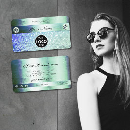 シマリーティール（緑がかった色）ブルーグリッタースパークルスターとロゴ 名刺