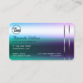 シマリーティール（緑がかった色）紫グラデーションシルバーの装飾とロゴ 名刺 (裏面)