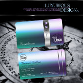 シマリーティール（緑がかった色）紫グラデーションシルバーの装飾とロゴ 名刺