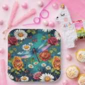 シマリードラゴンフライバラとデイジーティール（緑がかった色） ペーパープレート (パーティー)