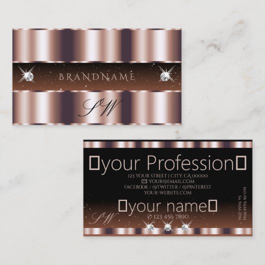 シマリーバラ金ゴールドブラウンスパークルジュエルズモノグラム 名刺 (正面/裏面)