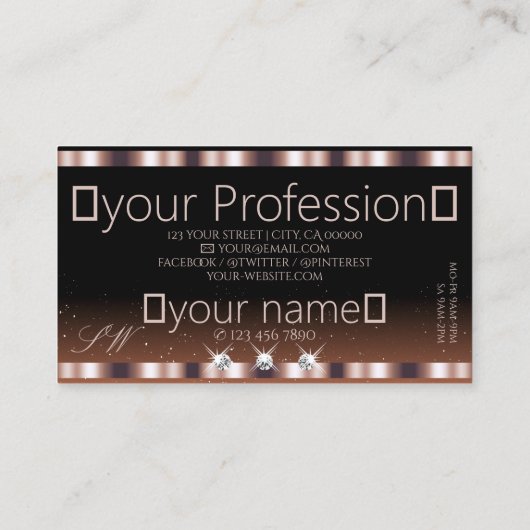 シマリーバラ金ゴールドブラウンスパークルジュエルズモノグラム 名刺 (裏面)