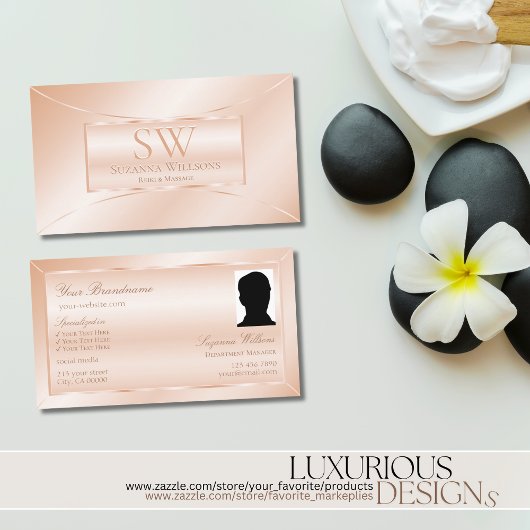 シマリーパステルバラサンゴとモノグラムと写真 名刺