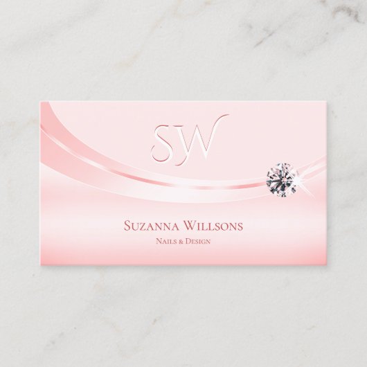 シマリーパステルピンクとモノグラムとダイヤモンド 名刺 (正面)