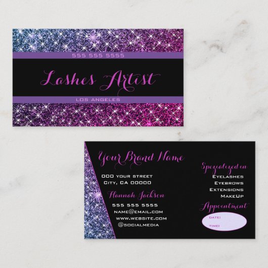 シマリーパープルピンクグラデーショングリッタースターズラッシュ 名刺 (正面/裏面)