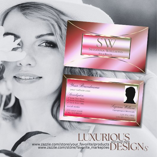 シマリーピンクグラデーショングリーン(モノグラムと写真) 名刺