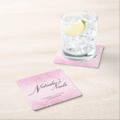 シマリーピンクグリッターダスト スクエアペーパーコースター (インサイチュ)