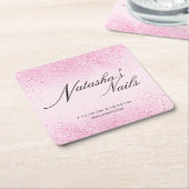 シマリーピンクグリッターダスト スクエアペーパーコースター (アングル)