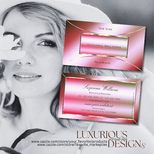 シマリーピンクグリーングラデーションゴールデンデコレーションラグジュアリー 名刺