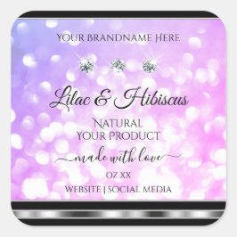 シマリーピンクパープルグリッター製品ラベルジュエリー スクエアシール