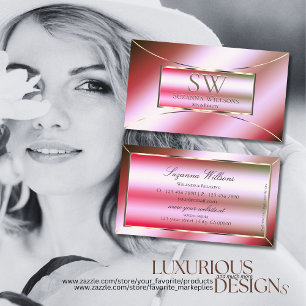 シマリーピンク緑グラデーションとモノグラム派手 名刺