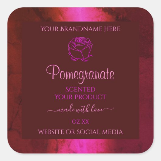 シマリーピンク赤大理石製品ラベルバラ花 スクエアシール (正面)