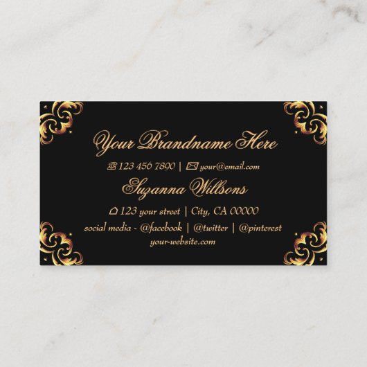 シマリーブラック金ゴールドデコールとモノグラム印象的 名刺 (裏面)