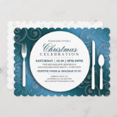 シマリーブルークリスマスディナーパーティの招待状 招待状 (正面/裏面)