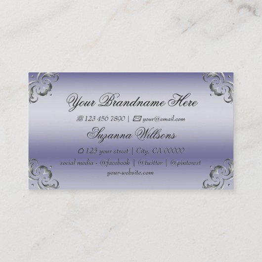 シマリーブルー銀色の上品で贅沢な装飾 名刺 (裏面)