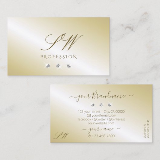 シマリーライトゴールデンきらめくダイヤモンドモノグラム 名刺 (正面/裏面)