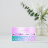 シマリーライトピンクティール(緑がかった色)グリッターダイアモンズパステル 名刺 (スタンド正面)