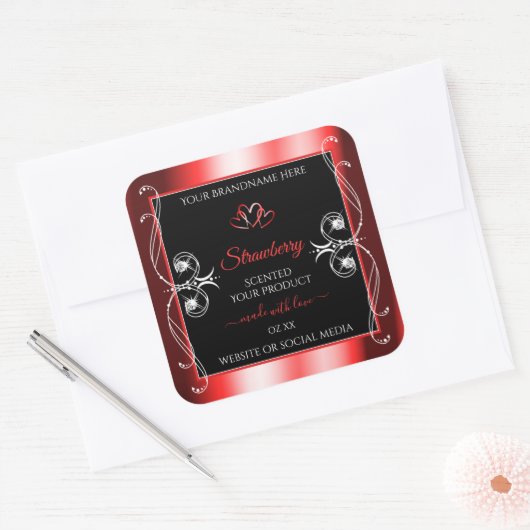 シマリールビーレッドフレームブラックプロダクトラベル宝石 スクエアシール (封筒)