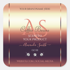 シマリーレッドブラウン製品ラベルジュエリーイニシャル スクエアシール