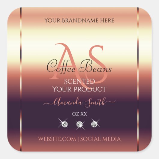 シマリーレッドブラウン製品ラベルジュエリーイニシャル スクエアシール (正面)