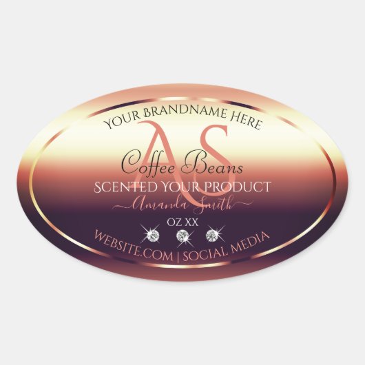 シマリーレッドブラウン製品ラベルジュエリーイニシャル 楕円形シール (正面)