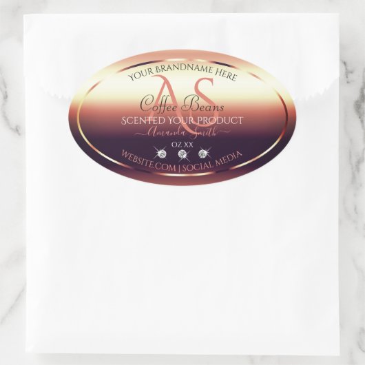 シマリーレッドブラウン製品ラベルジュエリーイニシャル 楕円形シール (バッグ)