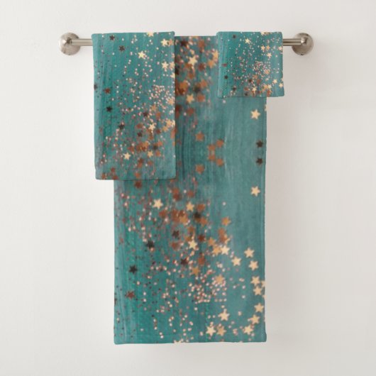 シマリー金ゴールドスターズオンティール（緑がかった色） バスタオルセット (インサイチュ)