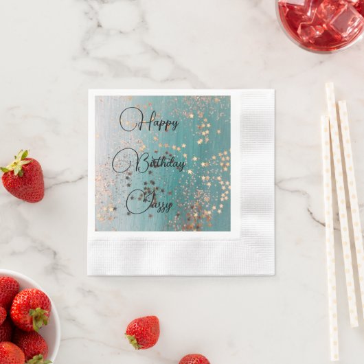 シマリー金ゴールドスターズオンティール(緑がかった色)誕生日 縁ありカクテルナプキン (インサイチュ)