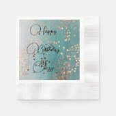 シマリー金ゴールドスターズオンティール(緑がかった色)誕生日 縁ありカクテルナプキン (正面)